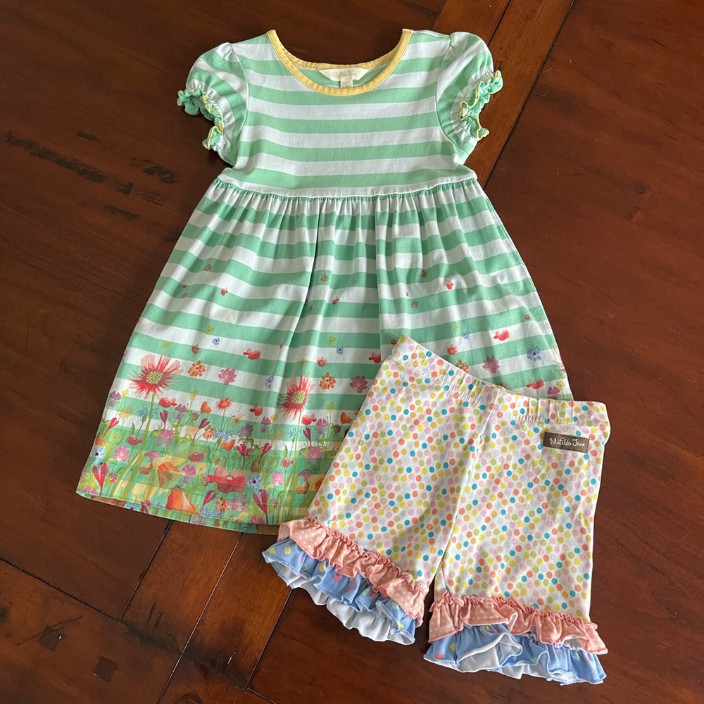 Matilda Jane Green and White Ruffled Sundress with Puff Sleeves